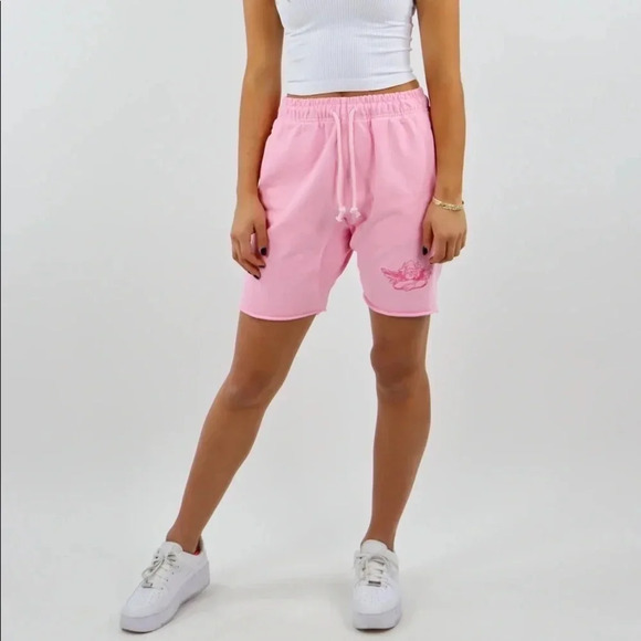 Boys Lie Classics V3 Shorts Baby Pink Embroidered Angel Y2K High Rise Size M - Picture 3 of 10
